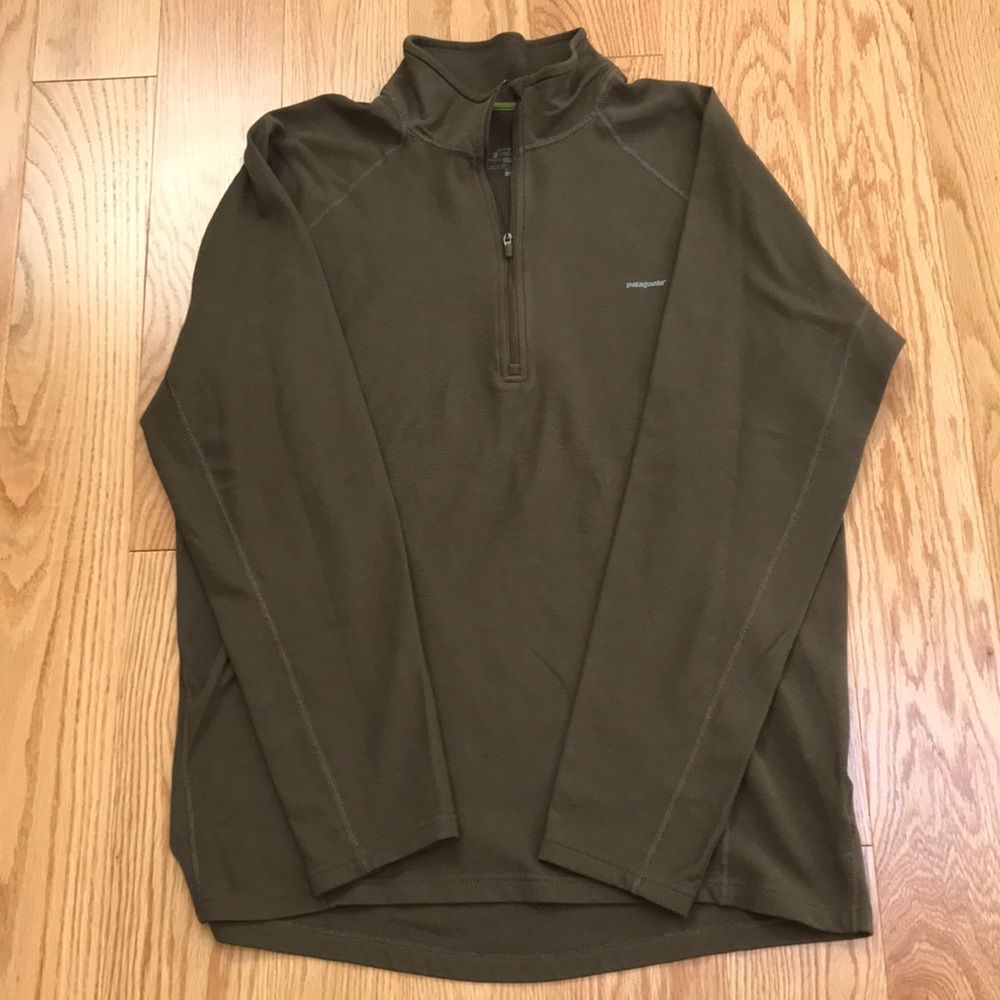 Patagonia mens large olive base layer 1/4 zip tee. - Picture 2 of 6